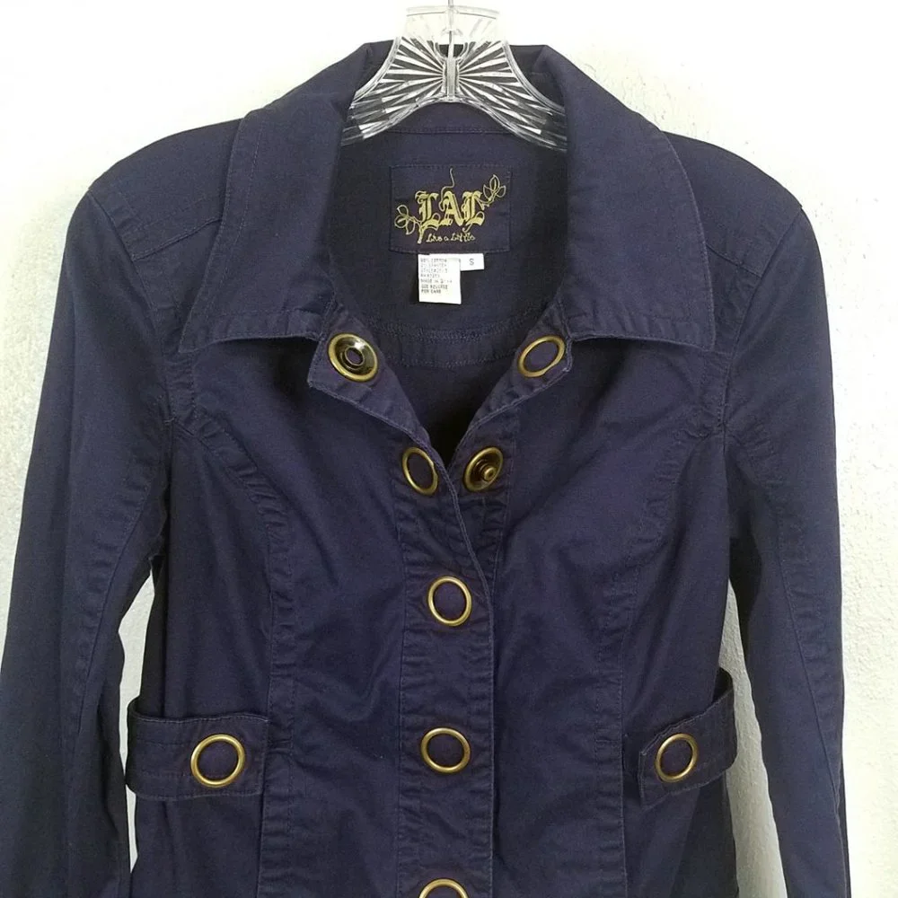 Live A Little L.A.L. Navy Blue Brass Women's Coat Street Moto Jacket - Picture 2 of 8